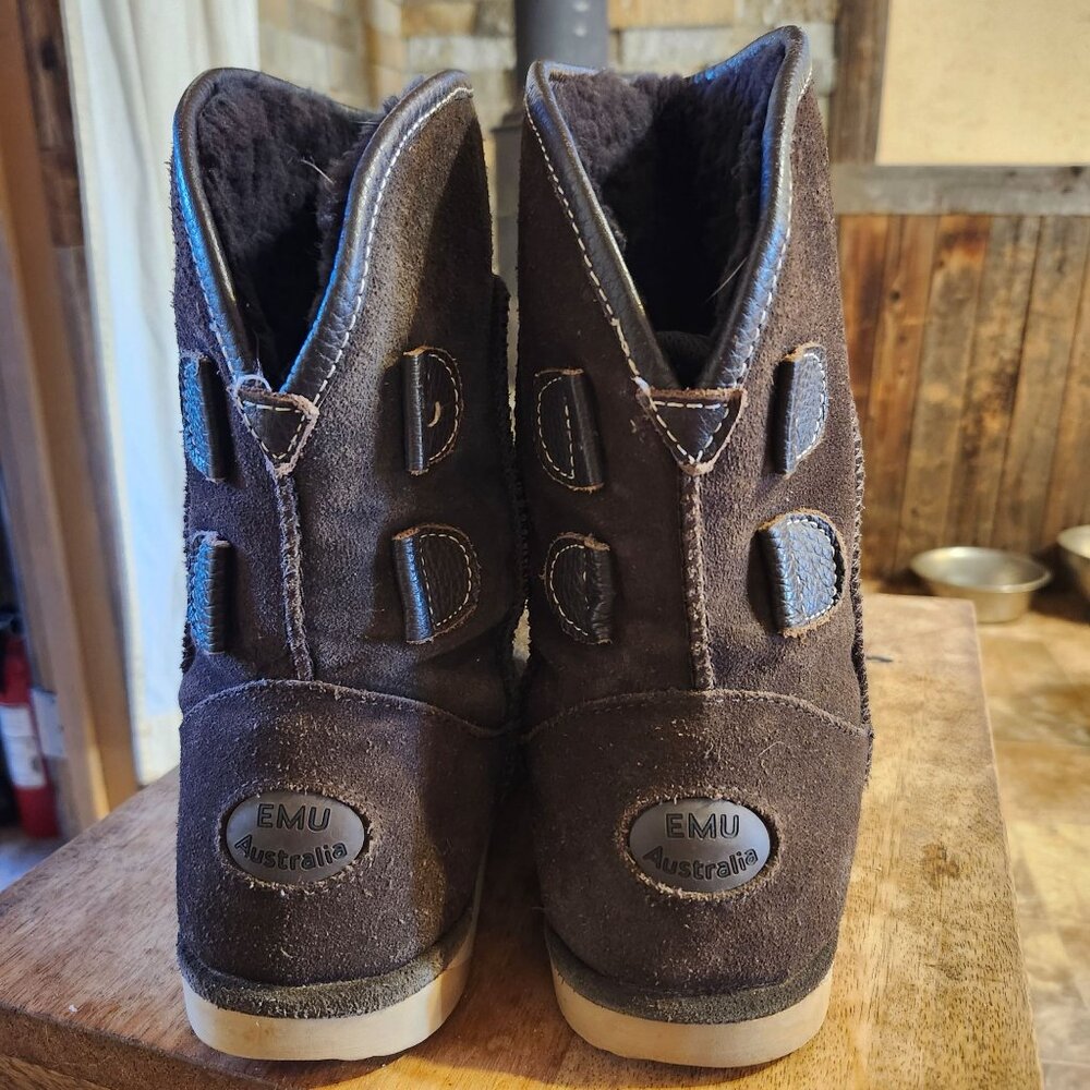 EMU Australia Womens 8 Charlotte Boots Chocolate Brown Sheepskin Lace Back Boots - Picture 4 of 12